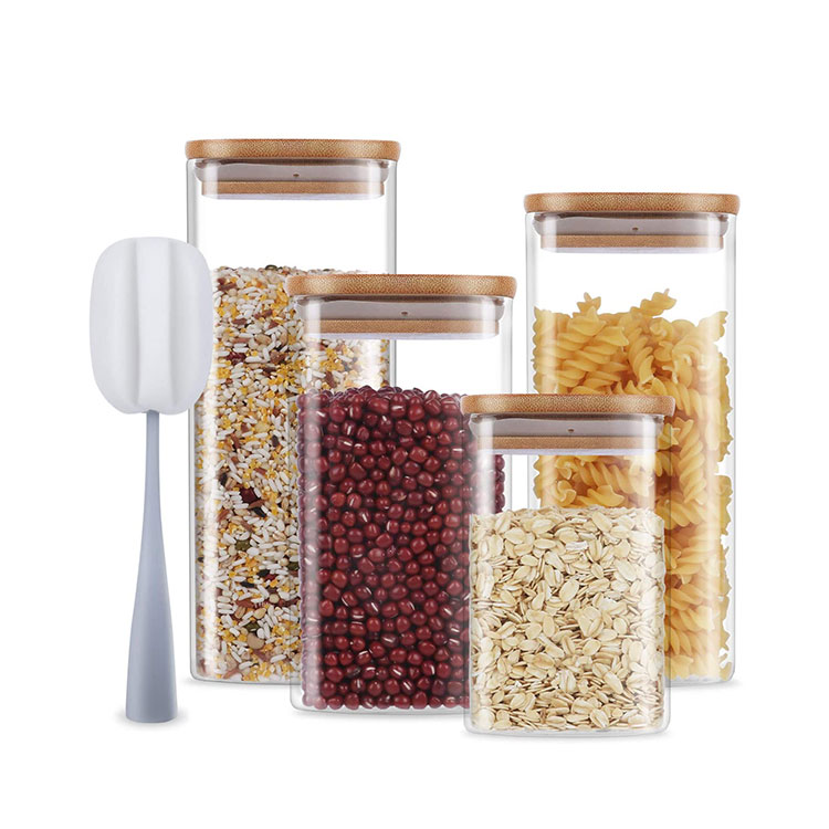 Kitchen Square High Borosilicate Glass Jar Storage Food Container with Airtight Bamboo Lid