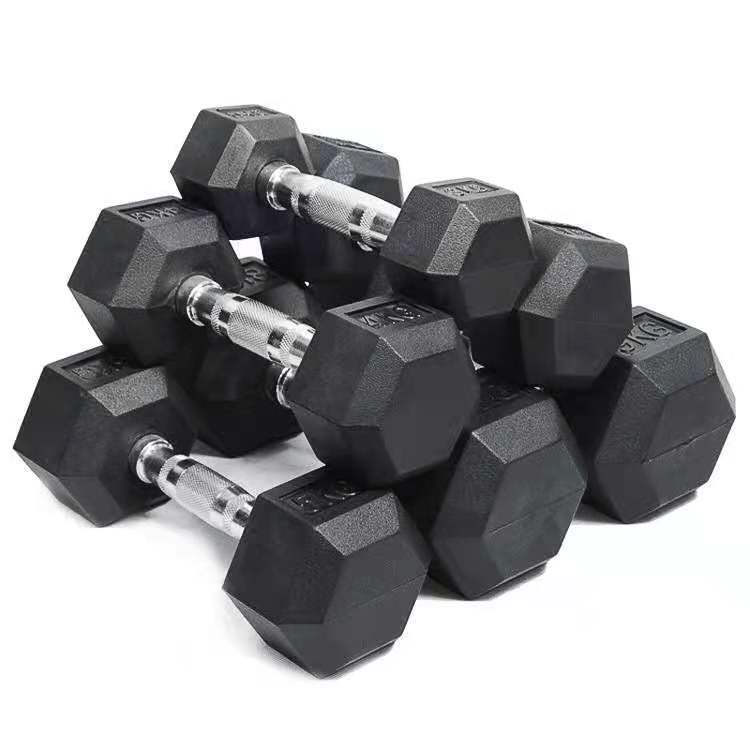 Hexagonal rubber dumbbell