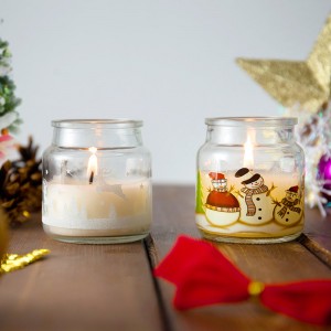 Customized Christmas Printed Clear Glass Jar Candle Container