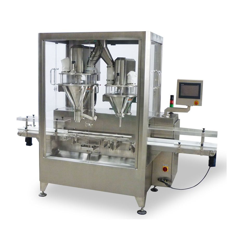 Automatic Powder Can Filling Machine    (1 line 2fillers) Model SPCF-W12-D135