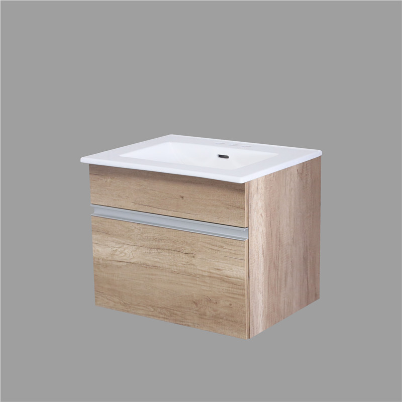 Single-drawer wash basin cabinet with aluminum handle.