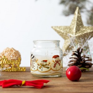 Customized Christmas Printed Clear Glass Jar Candle Container