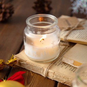 Customized Christmas Printed Clear Glass Jar Candle Container