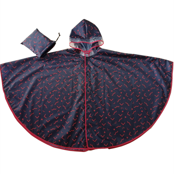 Blue color kids rain poncho with reflective piping for sale