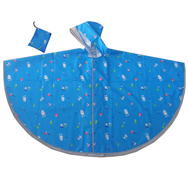 Blue color kids rain poncho with reflective piping for sale Featured Image
