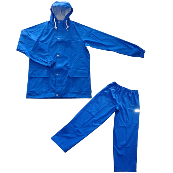 OEM Soft shell PU/polyester material rain suit with reflective strip on trousers