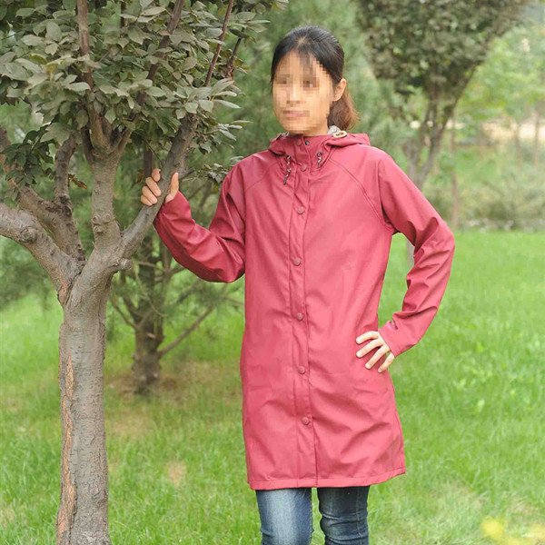 Fashionable soft shell PU waterproof long style waterproof jacket