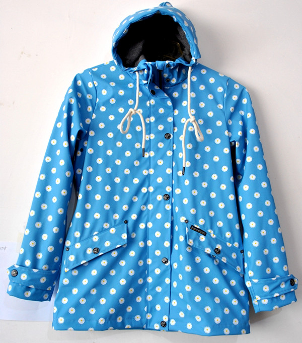 Factory directly sale customized long style full printing PU/Polyester raincoat