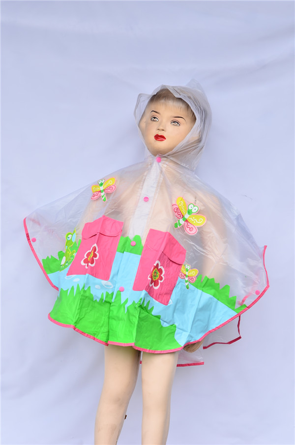Transparent color cute waterproof PVC rain poncho for kids form China