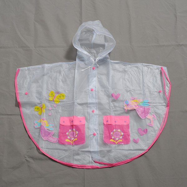 Transparent color cute waterproof PVC rain poncho for kids form China