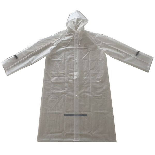 Transparent EVA raincoat with reflective printing for adults