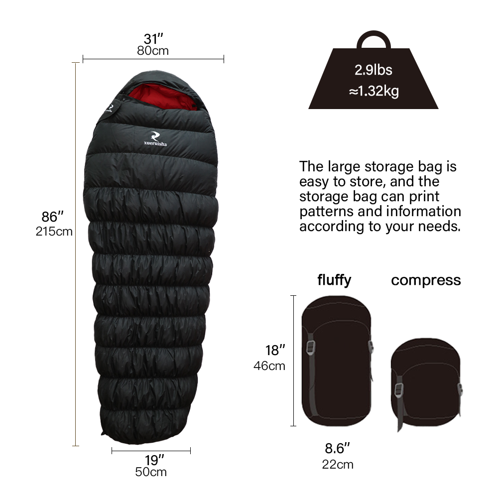 Amazon hot sale OEM camping winter hiking outdoor military duck down sleeping bag 800g filling