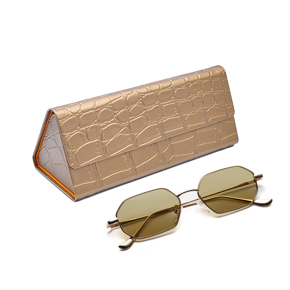 OEM Luxury PU Leather Gold Triangle Folding Glasses Case Foldable Sunglasses Case