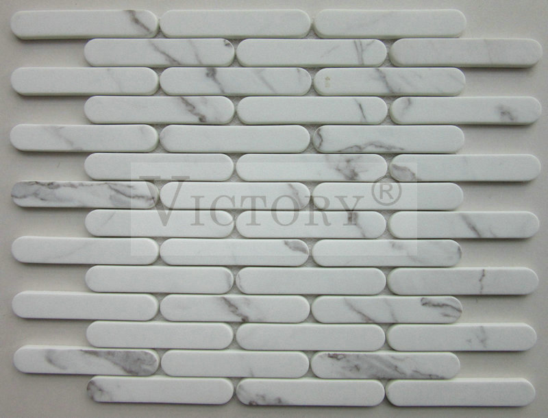 Strip Shape Carrara Recycle Glass Mosaic for Bathroom Kitchen New Design Bathroom Decorative Glass Mosaic Strip Shape Stone Recycled Glass Mosaic