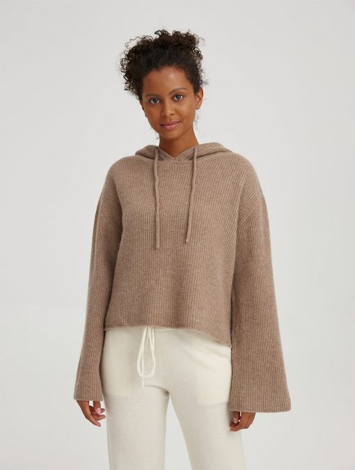 Ladies’ cashmere knitted pullover with hoodie & woolen draw-string-2