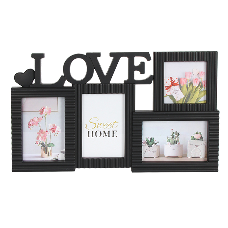 Black Plastic Collage Photo Frame with Love Lettering for 3 Photos in 10 x 15 cm 1 photo in 10x10cm