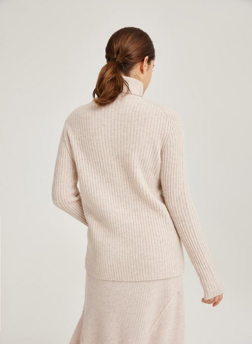 Ladies’ knitted sweater suits in turtle neck, rib strip-3