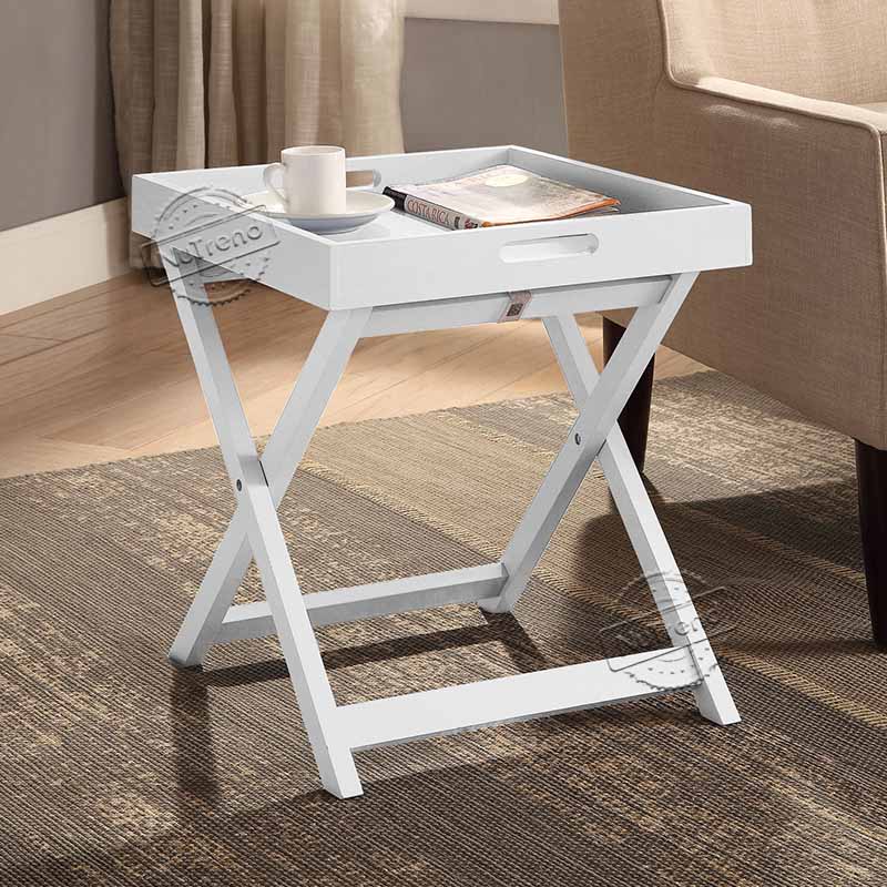 201015 White Portable Wooden Folding Tray Table for Living Room