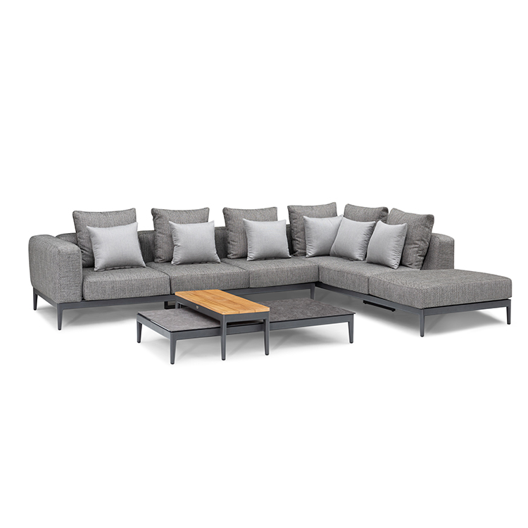 Fabric 3person Left Right Sofa And Teak Table Set