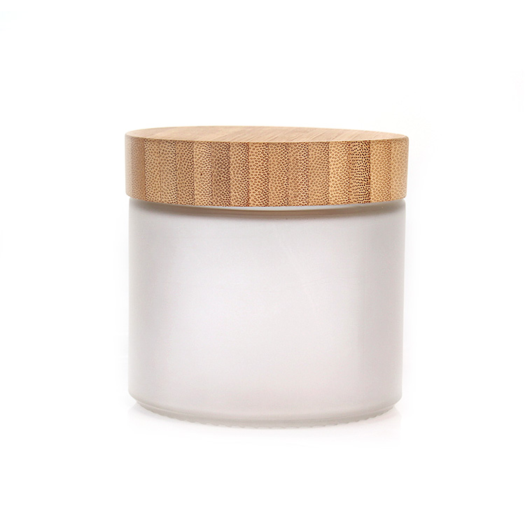 Custom High Quality 14oz 420ml round frosted glass storage spice jar with bamboo wooden lid