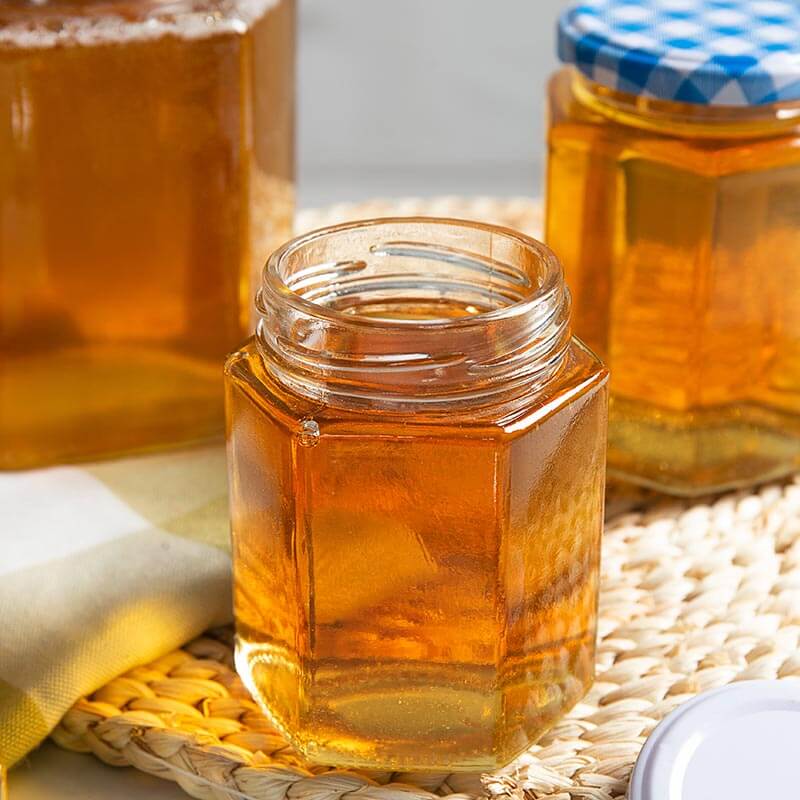 glass hexagon honey container