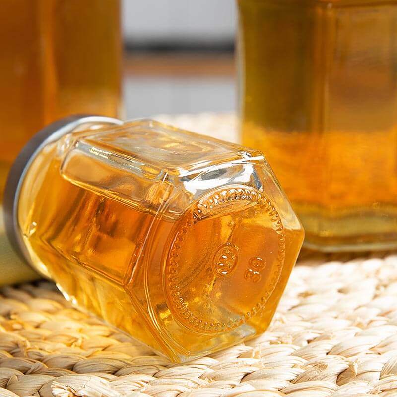 glass hexagon honey jar