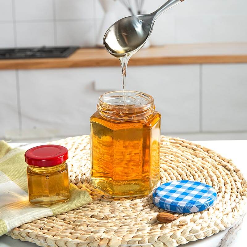 glass hexagon honey jar