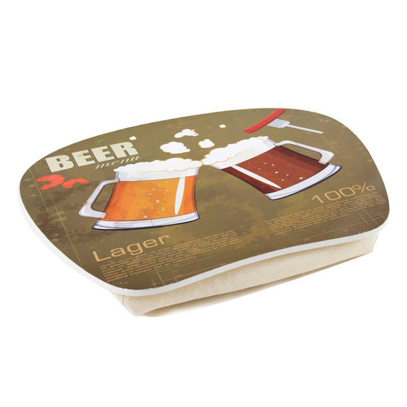 Brown Wooden Beer Pinting laptop pad with wrist rest and storage bag for bed sofas and desk