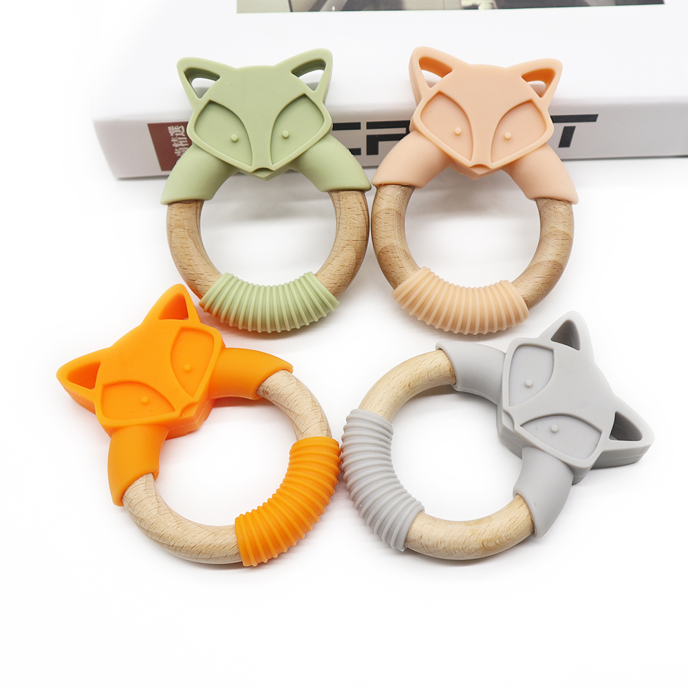 Wooden Ring Silicone Teething Teether For Baby Organic l