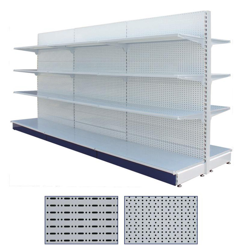 Double sided perforated back panel shelf